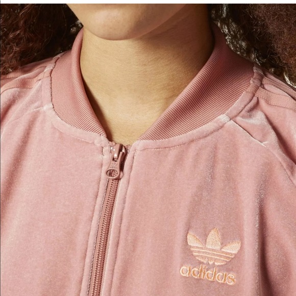 Adidas velvet vibes pink velour track jacket xs - Picture 3 of 6